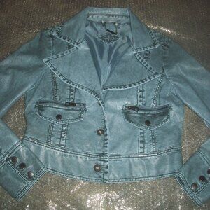 womens leather lined biker jacket.Faux leather.Denim look.size large